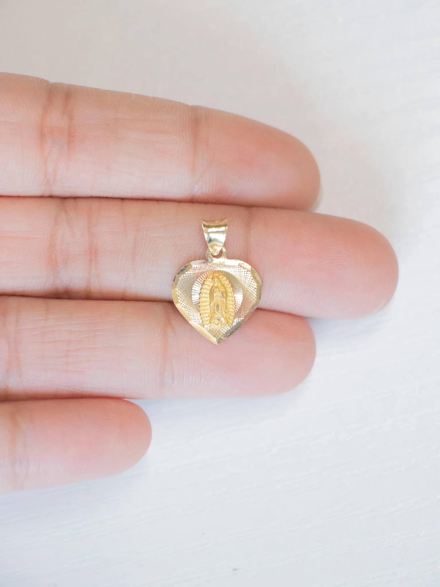 14K Three-Tone Virgen de Guadalupe Heart Pendant