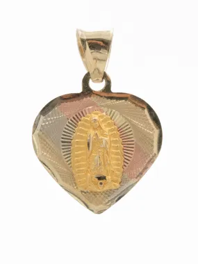 14K Three-Tone Virgen de Guadalupe Heart Pendant