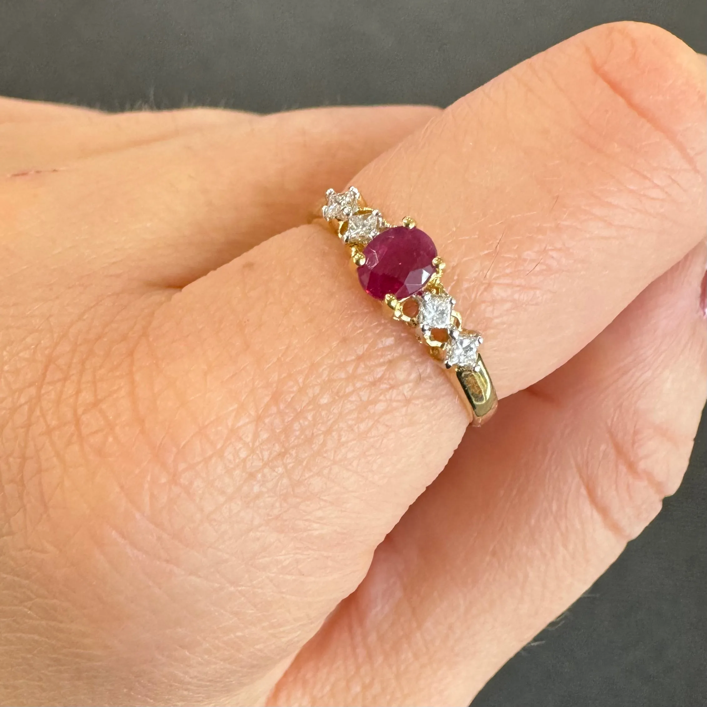 18ct Yellow Gold Natural Ruby & Diamond Ring