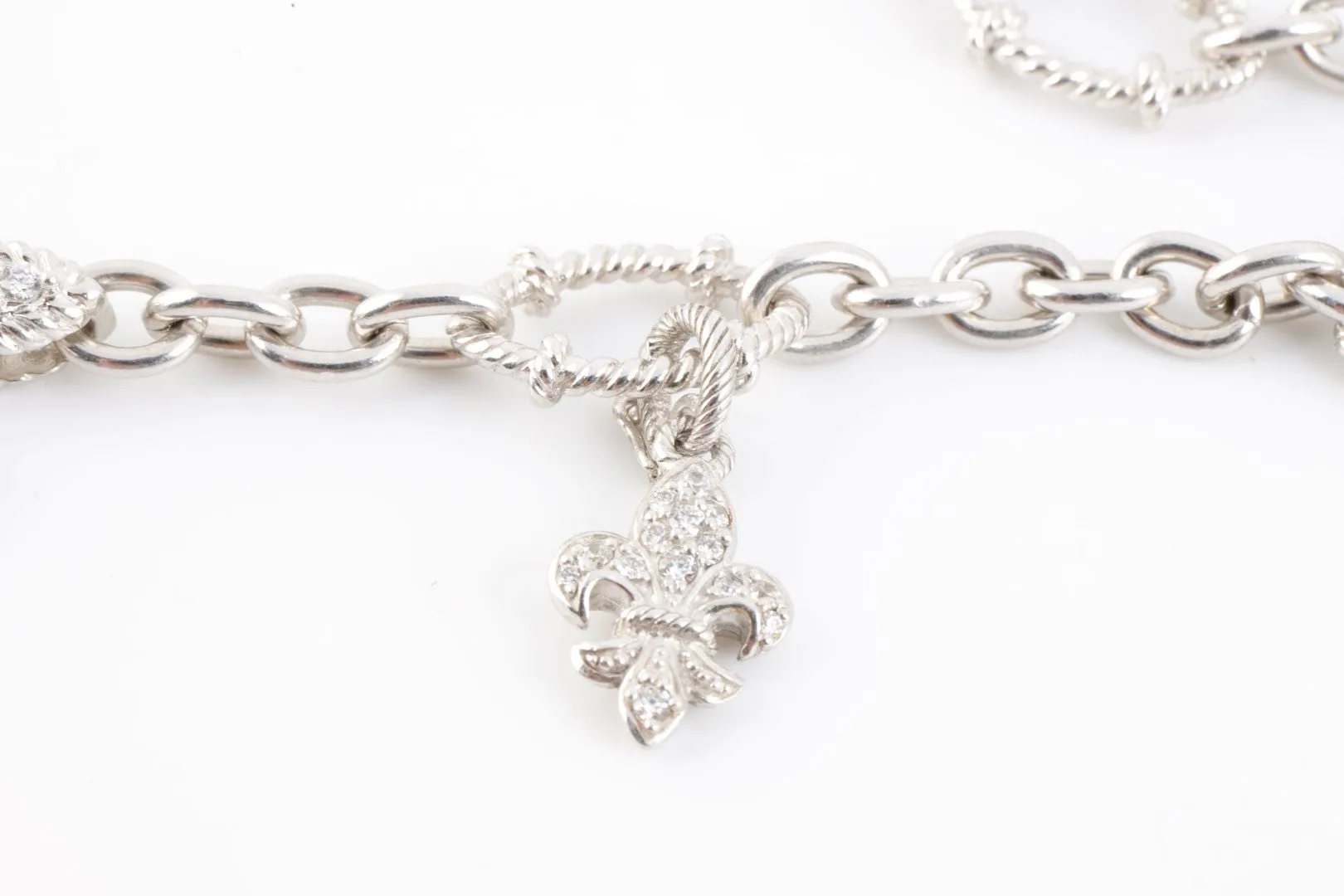 18" Judith Ripka 925 Silver Fleur De Lis Oval Link Chain Necklace (39.44g.)