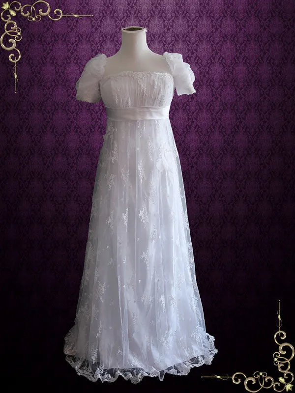 1920s Regency Style Empire Waist Lace Wedding Dress EMMA