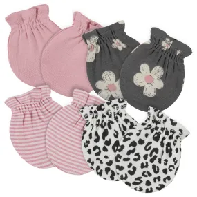 4-Pack Baby Girls Leopard No Scratch Mittens