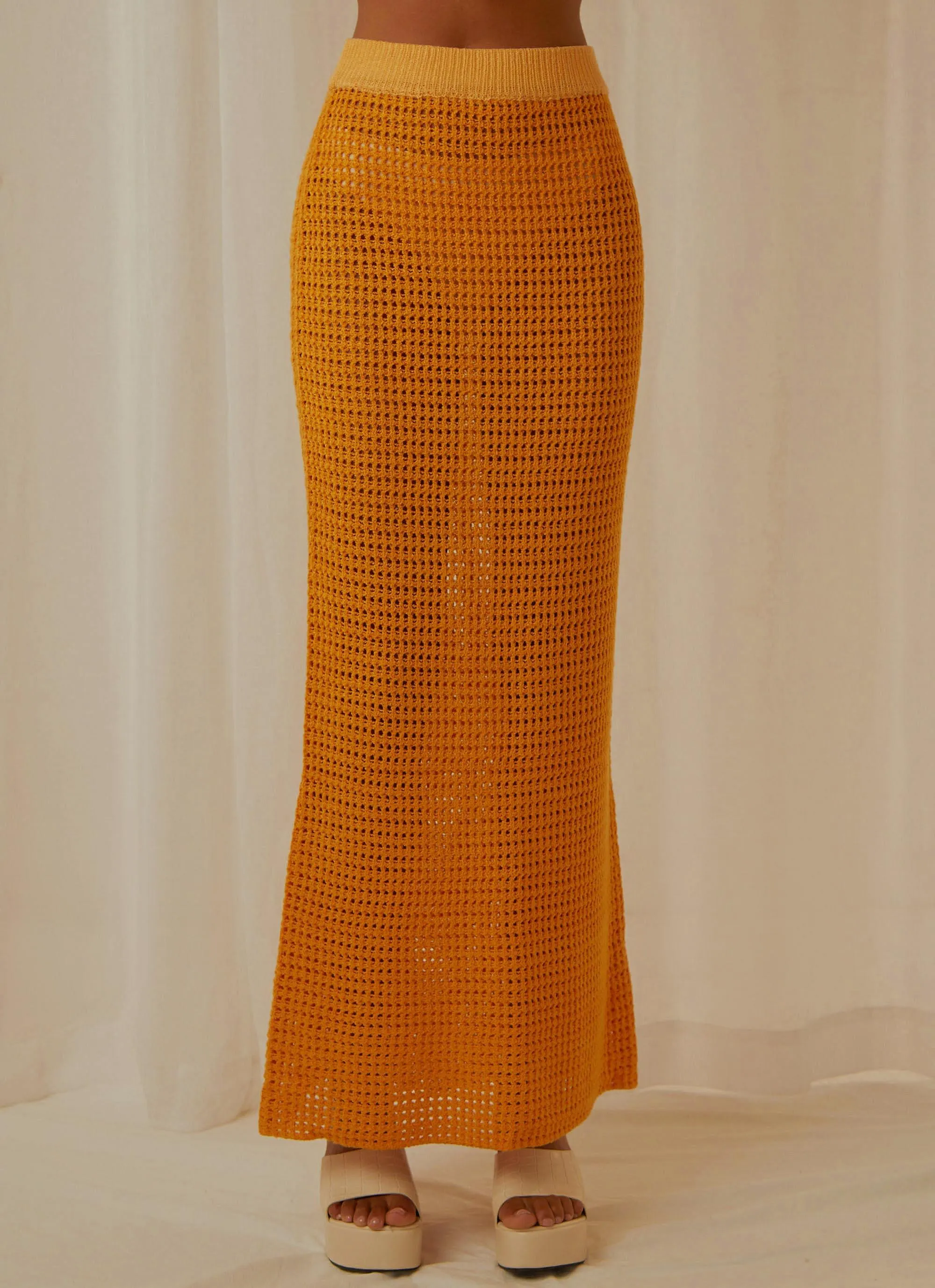 Aloha Shores Crochet Maxi Skirt - Mango