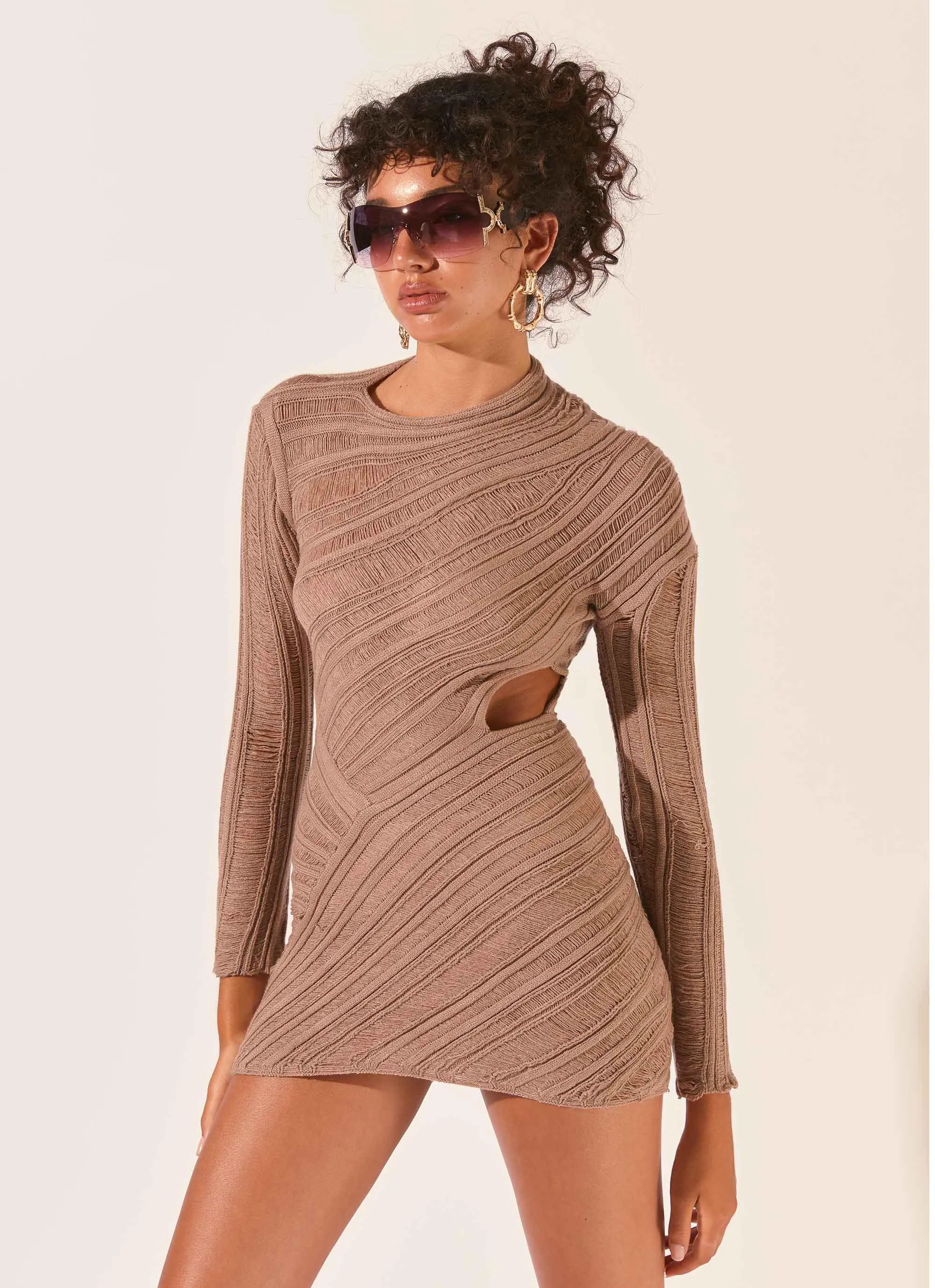 Angels Wing Mini Dress - Taupe