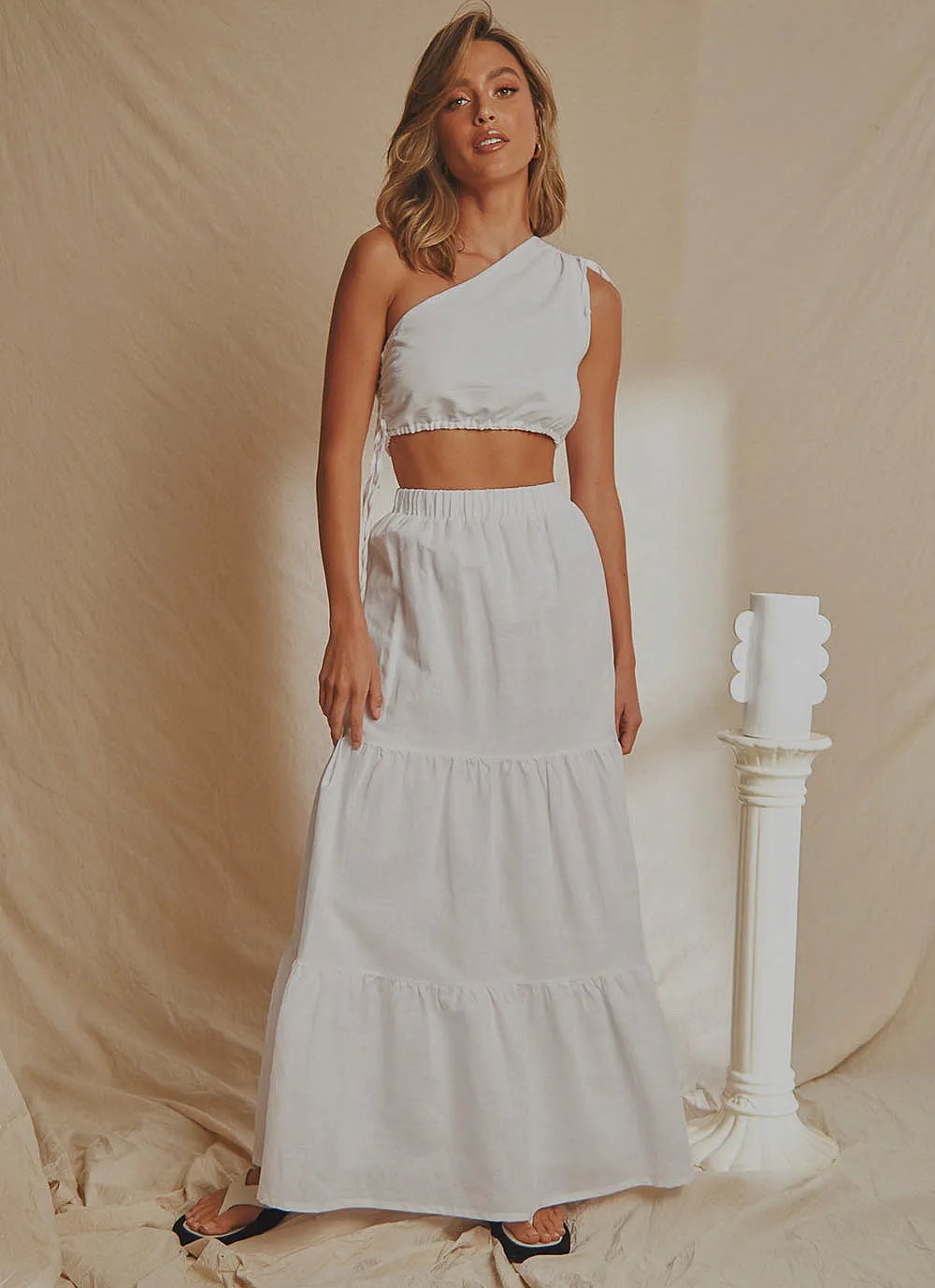 Aperol Hour Linen Maxi Skirt - White