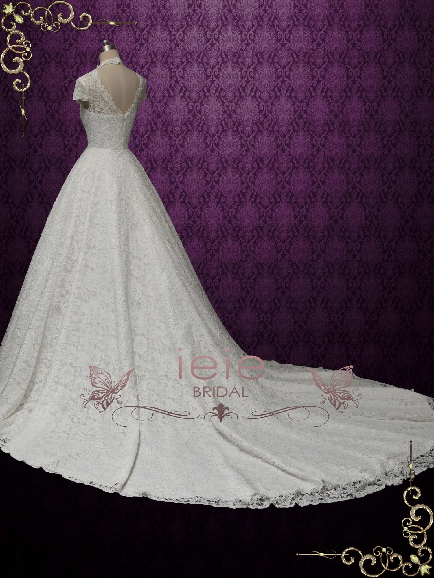 Ball Gown Lace Wedding Dress with Short Sleeves ADDISON