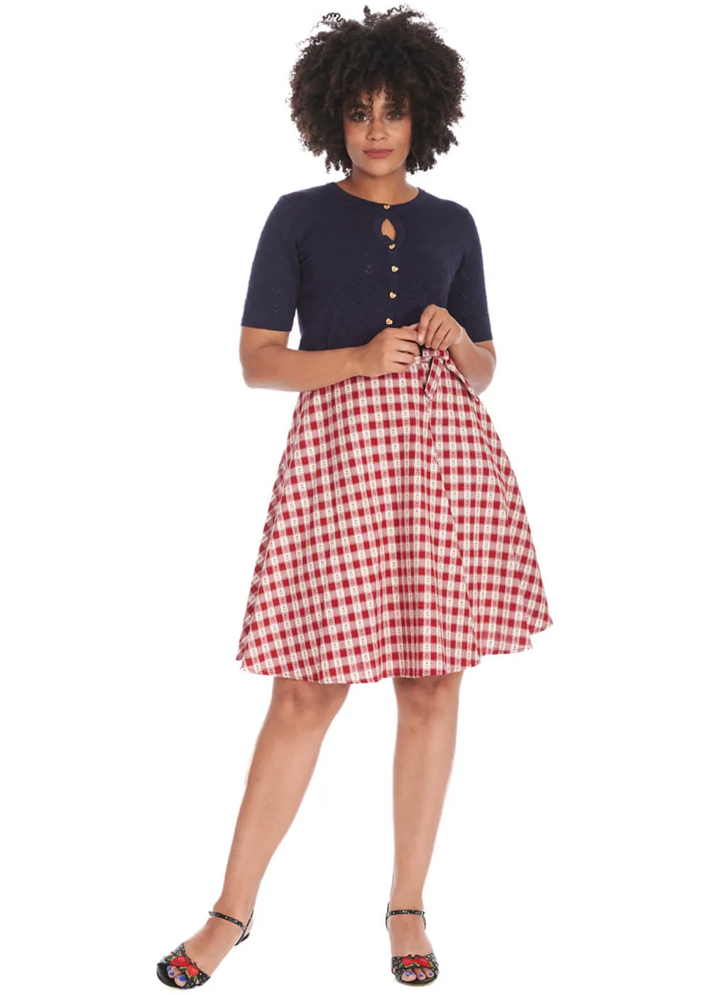 Banned Cherry Check 50's Skirt Red