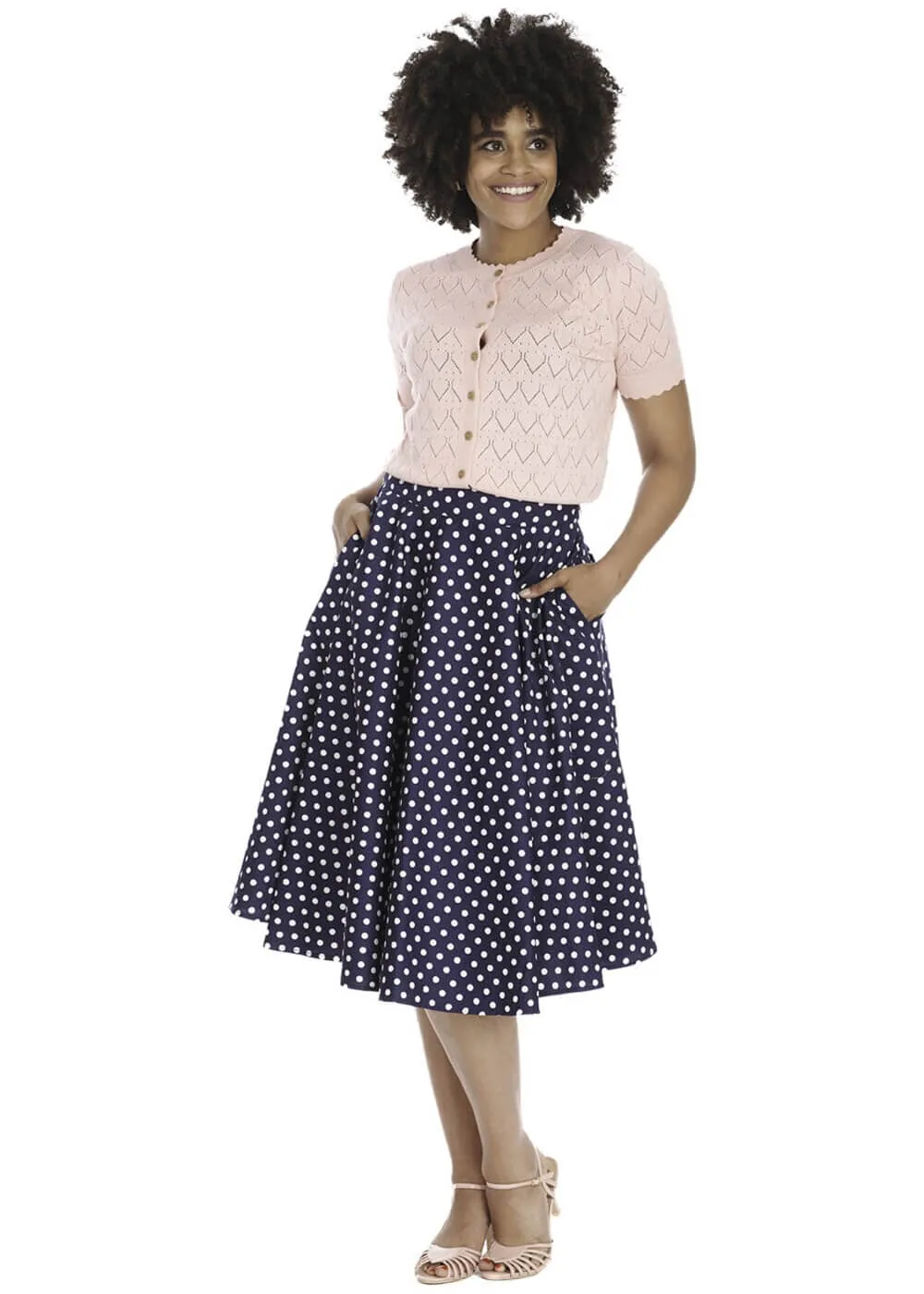 Banned Dot Days 50's Swing Skirt Navy