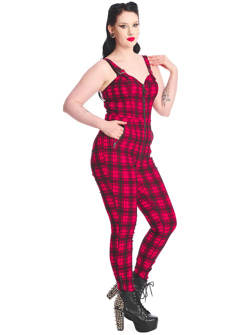 Banned Lenore Tartan 80's Jumpsuit Red