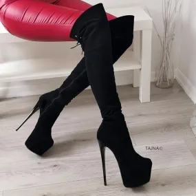 Black Suede High Heel Over the Knee Boots