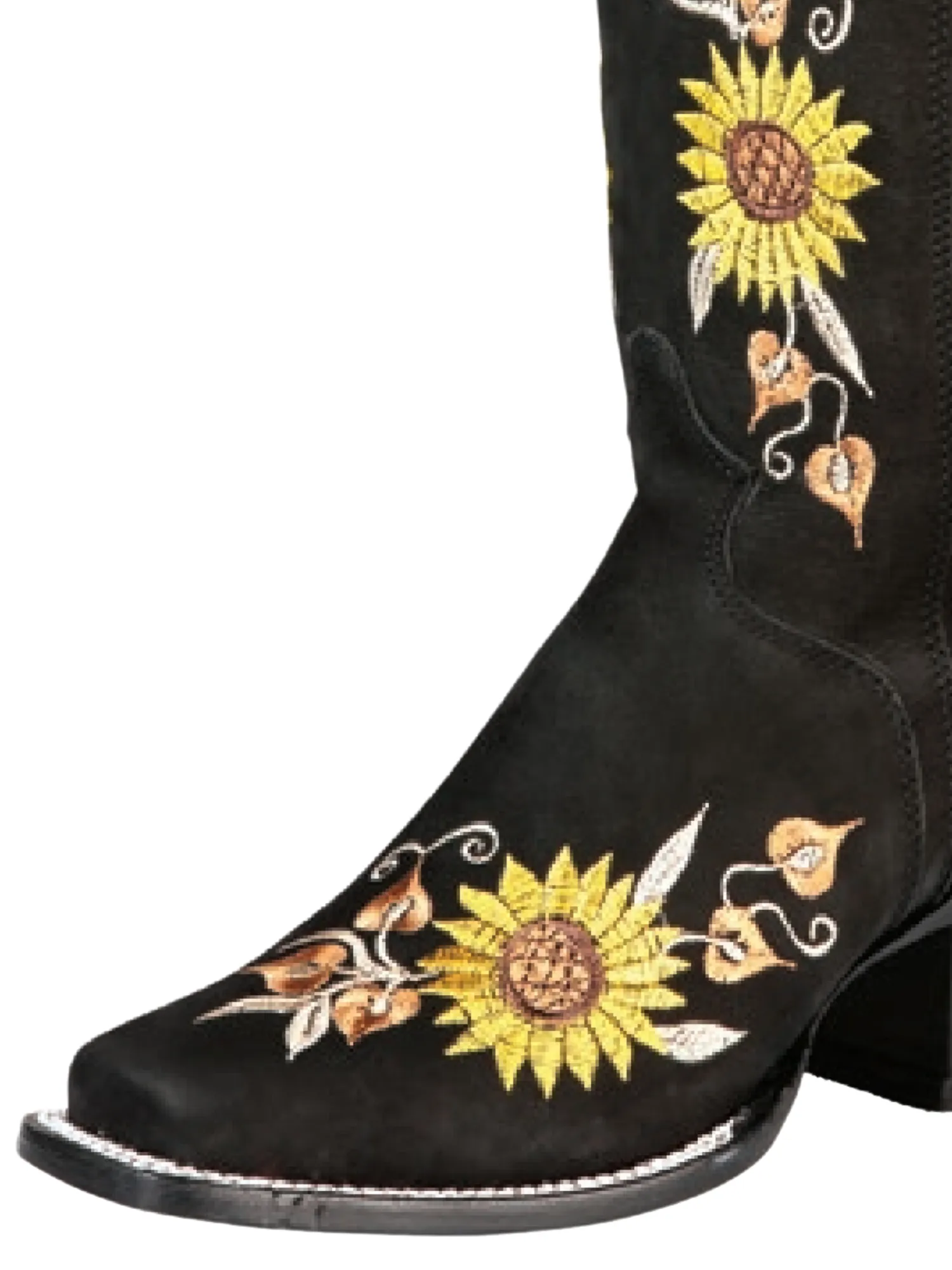 Botas Vaqueras Altas con Tubo Bordado de Girasoles de Piel Nobuck para Mujer 'El General' - ID: 43914