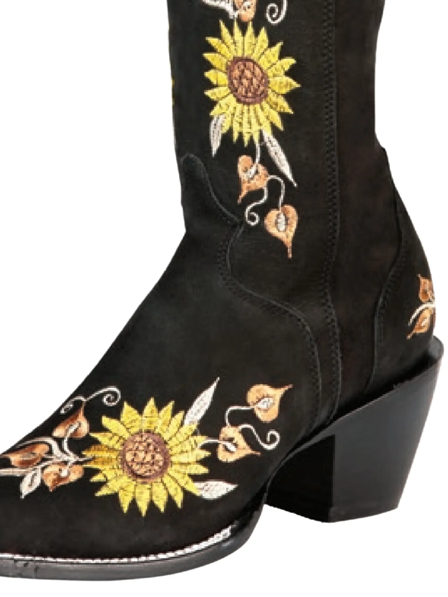 Botas Vaqueras Altas con Tubo Bordado de Girasoles de Piel Nobuck para Mujer 'El General' - ID: 43914