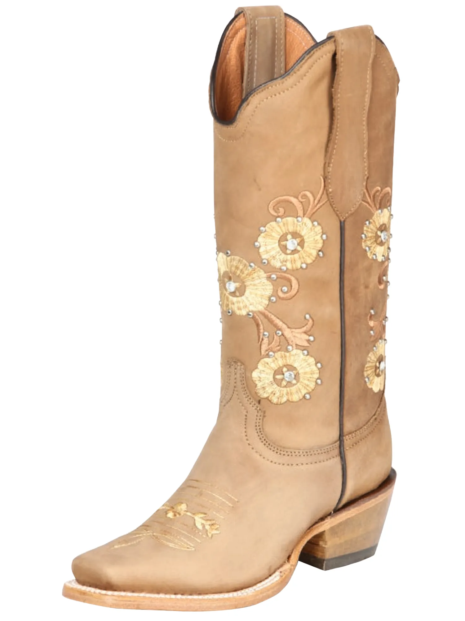 Botas Vaqueras Rodeo con Tubo Bordado de Flores de Piel Genuina para Mujer 'Jar Boots' - ID: 126450