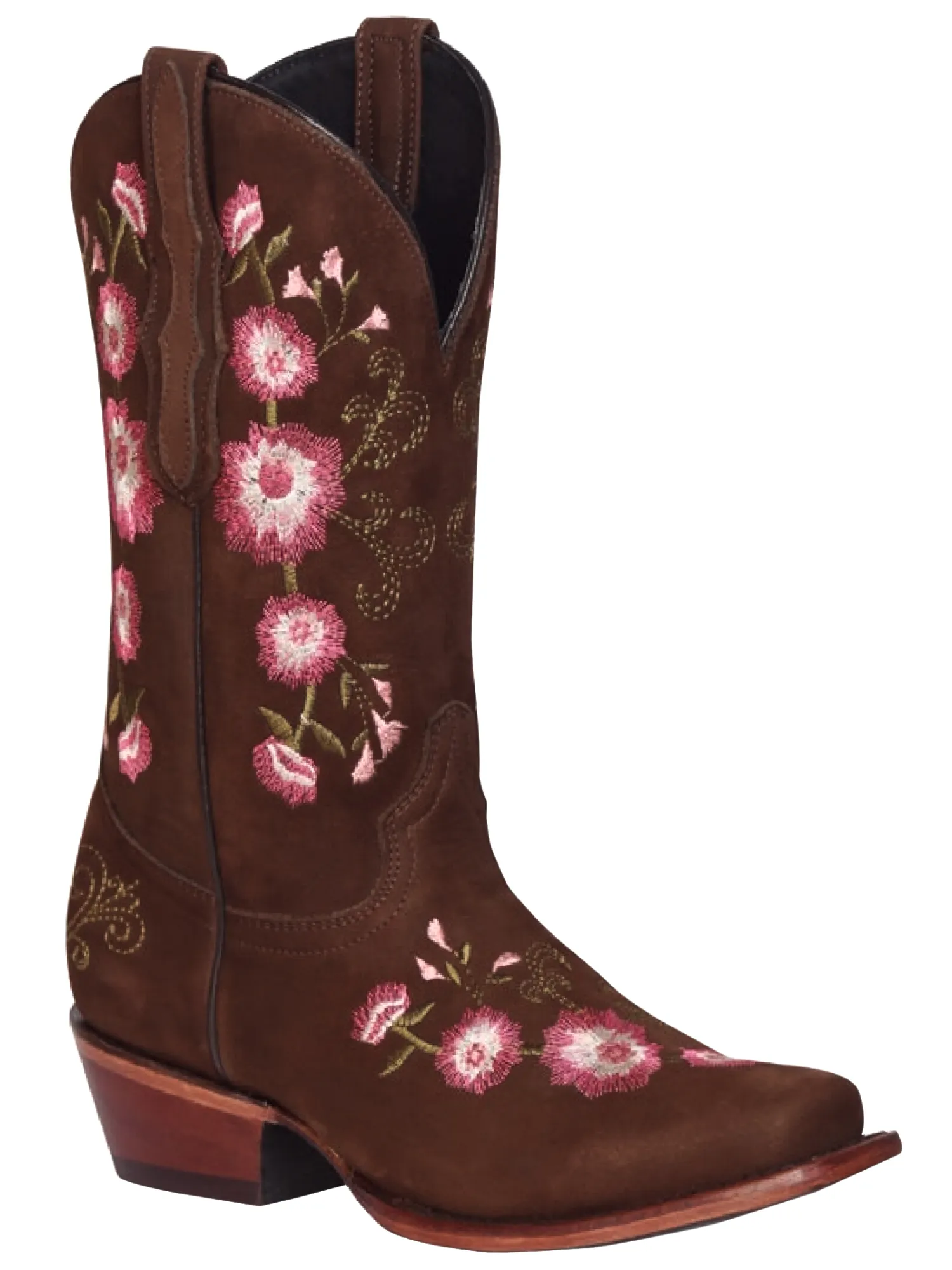 Botas Vaqueras Rodeo con Tubo Bordado de Flores de Piel Nobuck para Mujer 'El General' - ID: 41842