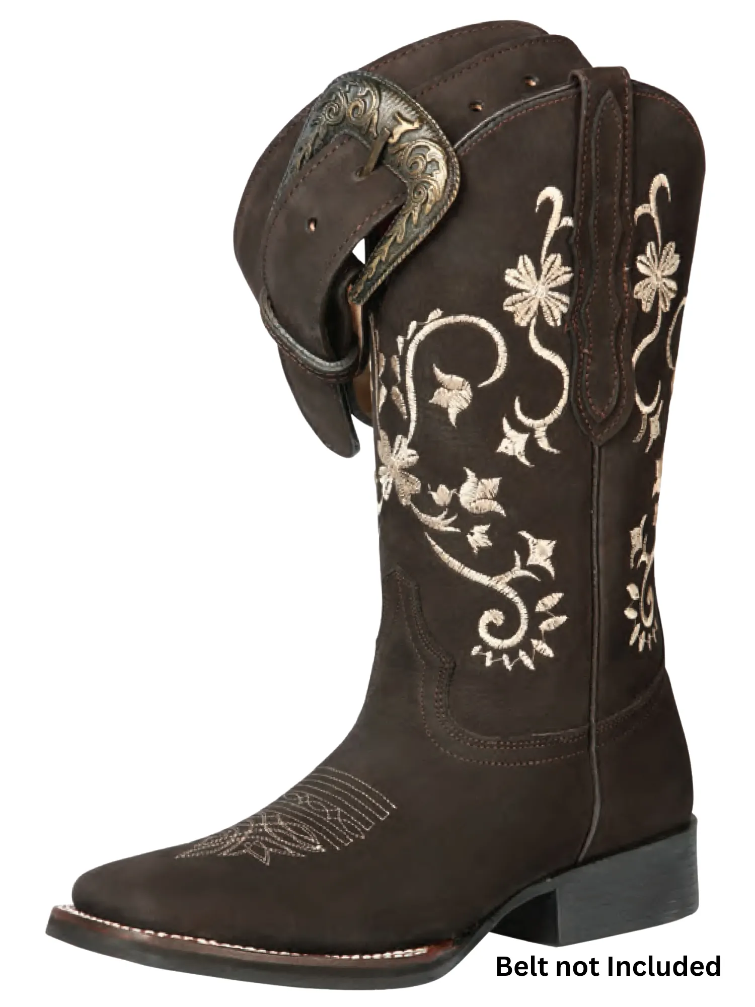 Botas Vaqueras Rodeo con Tubo Bordado de Flores de Piel Nobuck para Mujer 'El General' - ID: 44642