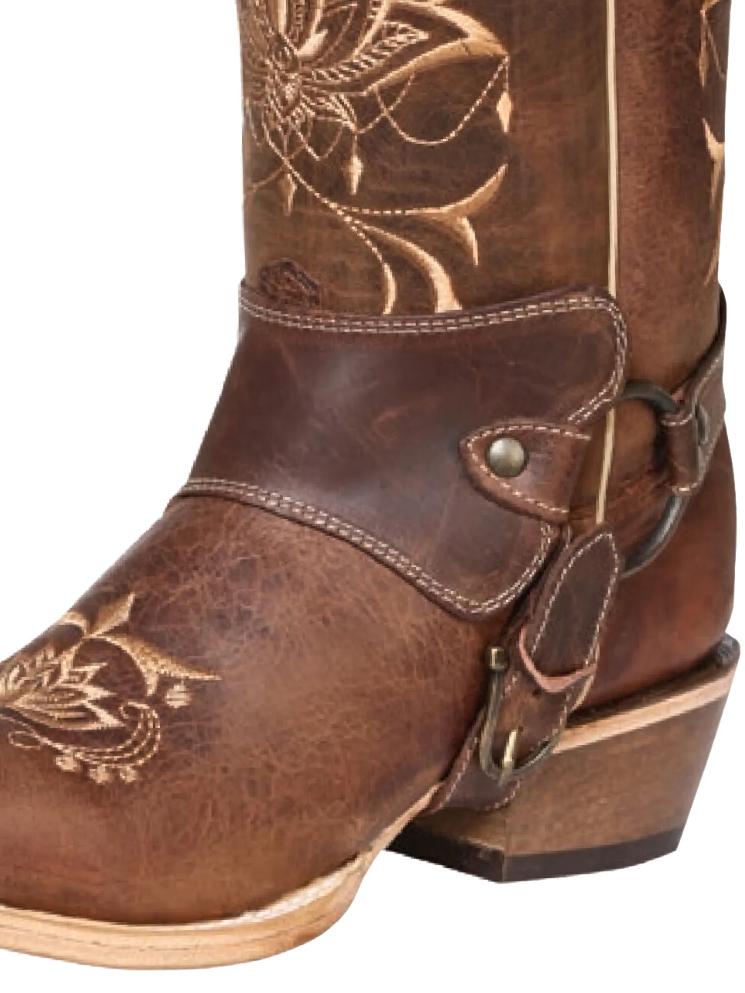 Botas Vaqueras Rodeo de Arnes con Tubo Bordado de Piel Genuina para Mujer 'El General' - ID: 41907