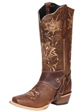 Botas Vaqueras Rodeo de Arnes con Tubo Bordado de Piel Genuina para Mujer 'El General' - ID: 41907