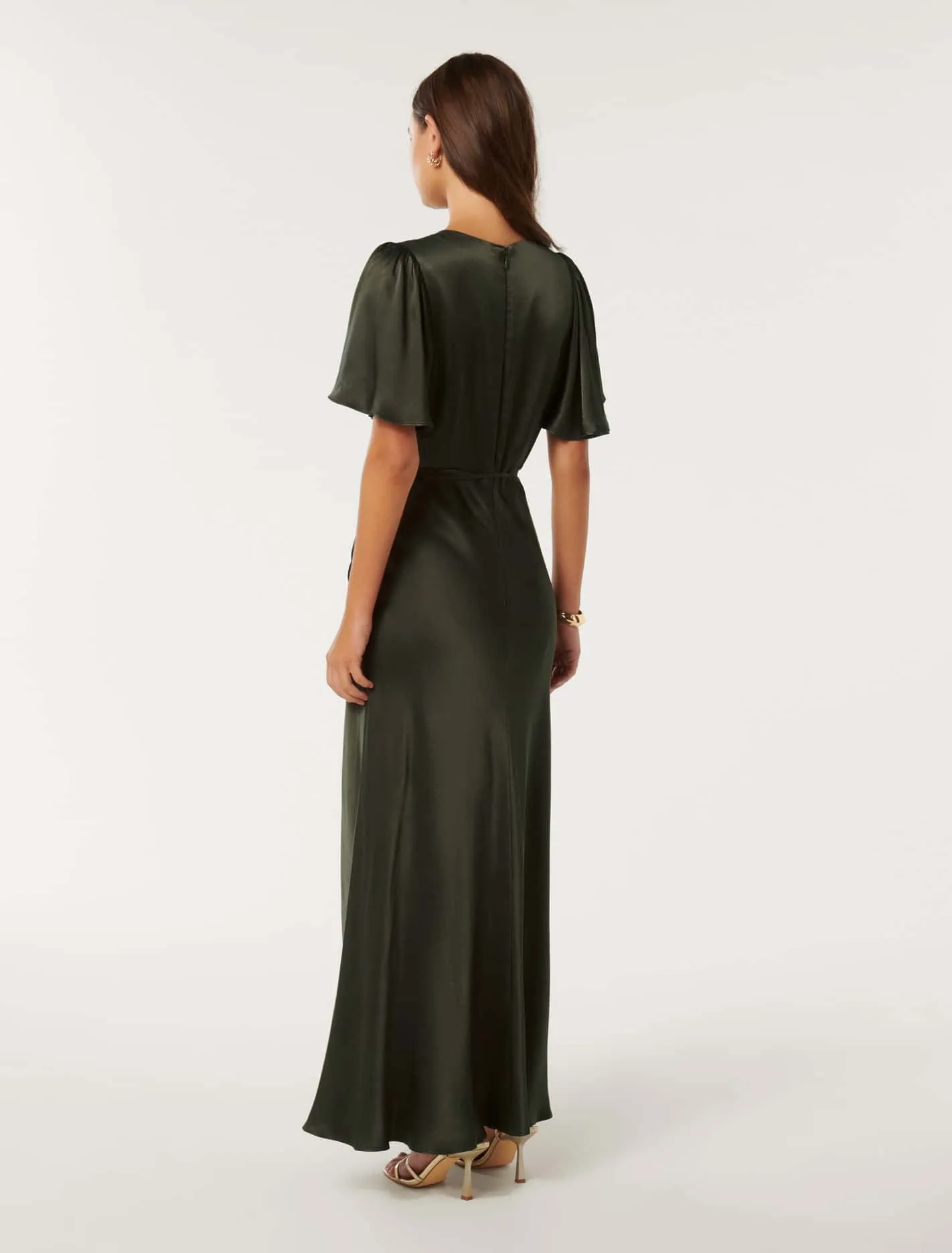 Chelsea Flutter Sleeve Satin Maxi Dress