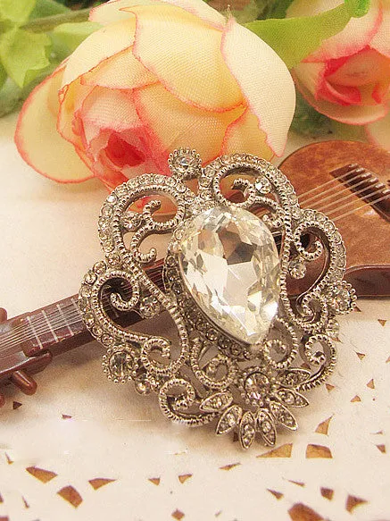 Crystal Tear Drop Rhinestone Banquet Wedding Dress Brooch