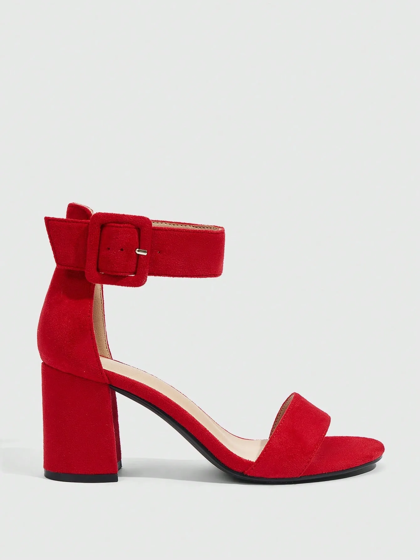 CUCCOO BIZCHIC Women's Fashionable Red Suede-Like Ankle Strap Chunky High-Heeled Sandals, Suitable For Commuting And Various Occasions Such As A Date Or Party