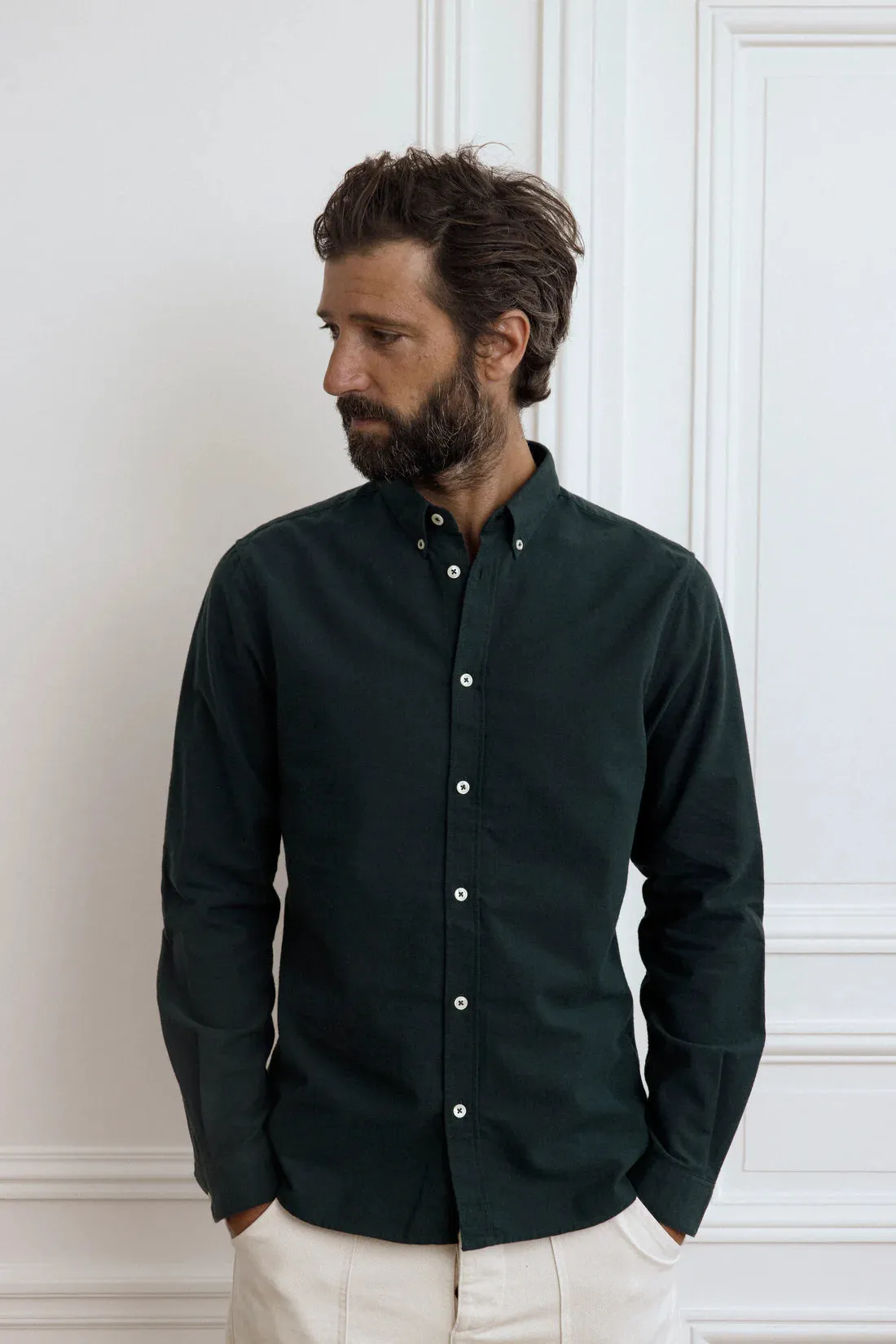 Cuisse de Grenouille Dark Green Brushed Oxford Shirt