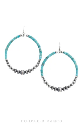 Earrings, Hoop, Turquoise, Heishi, Contemporary, 1465