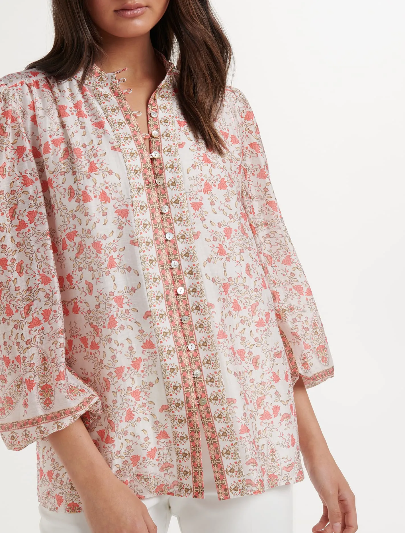 Emily Border Print Button Through Blouse