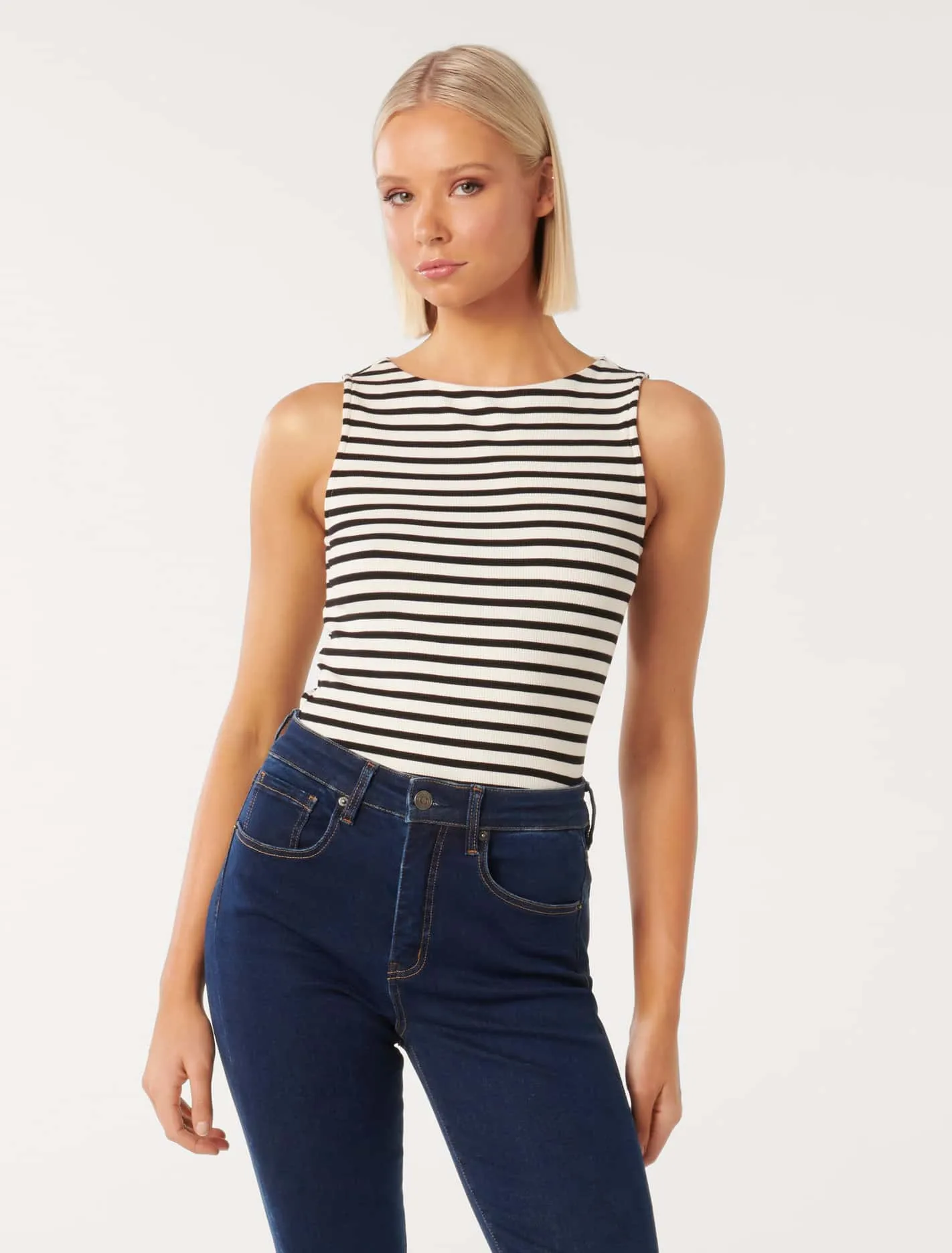 Francesca Stripe Boat Neck Tank Top