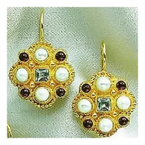 Lord Montalban Blue Topaz, Garnet and Pearl Earrings