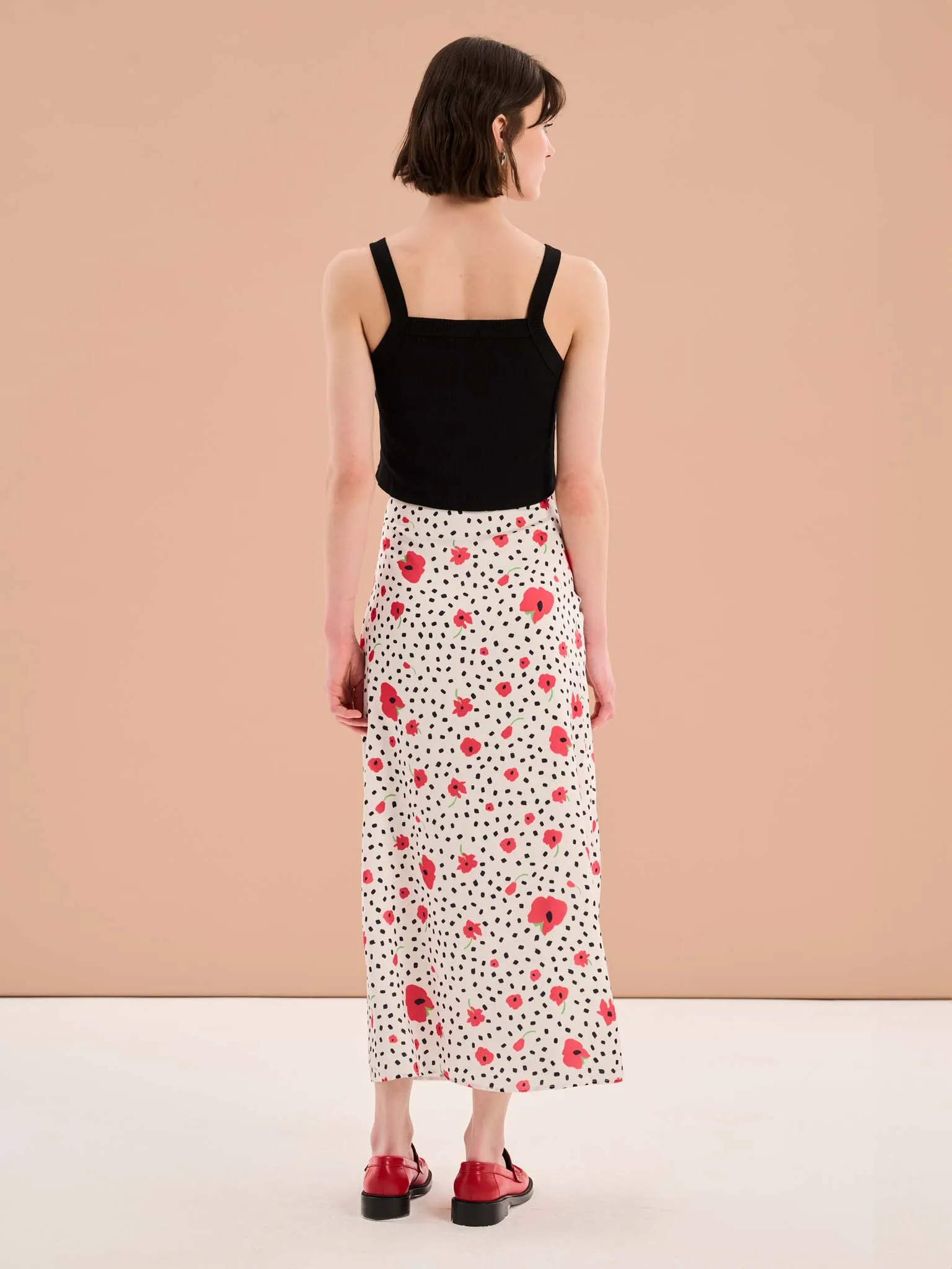 Madelyn Midi Skirt in Mono Poppy Print