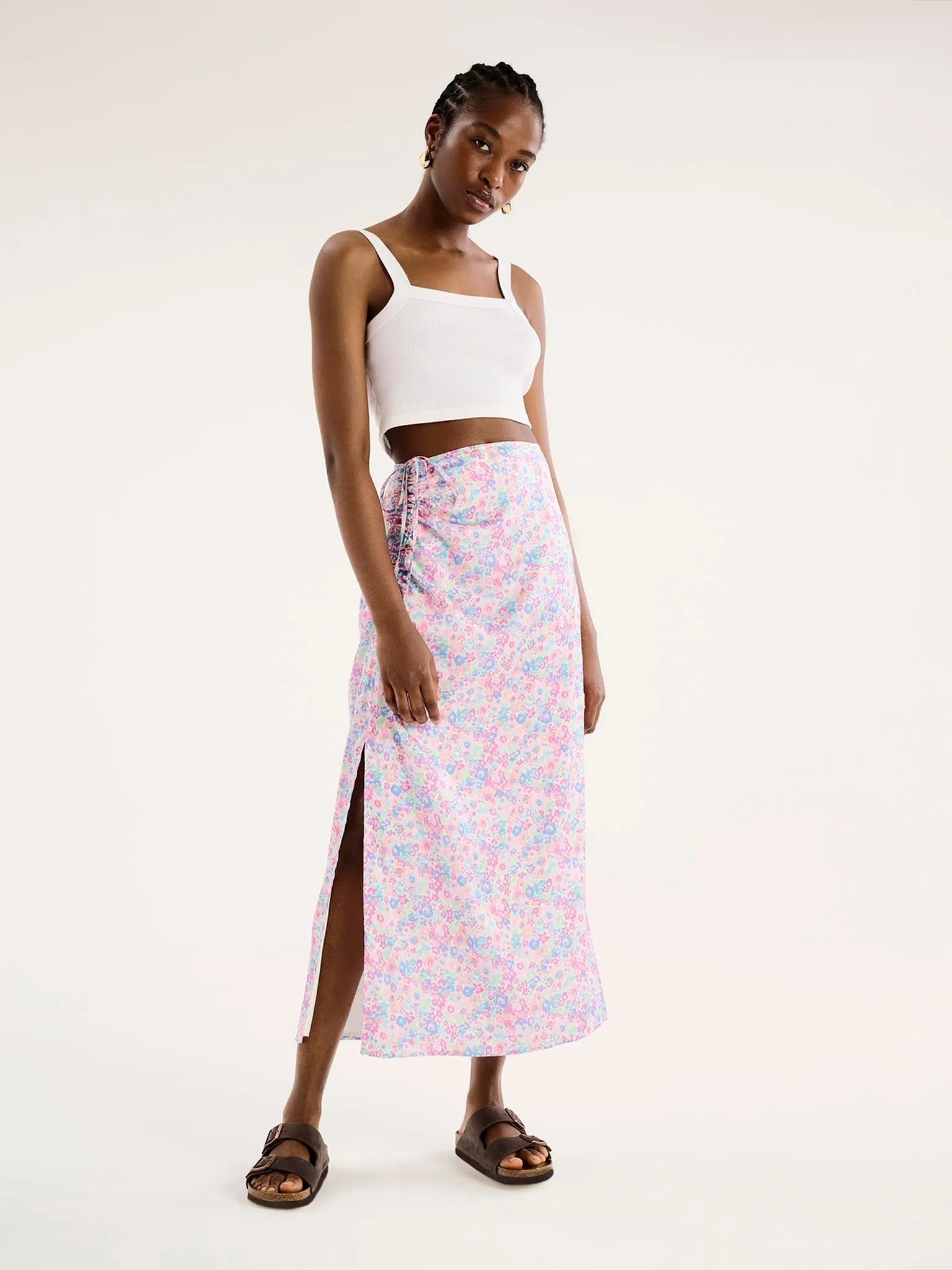 Madelyn Midi Skirt in Sketch Floral Print