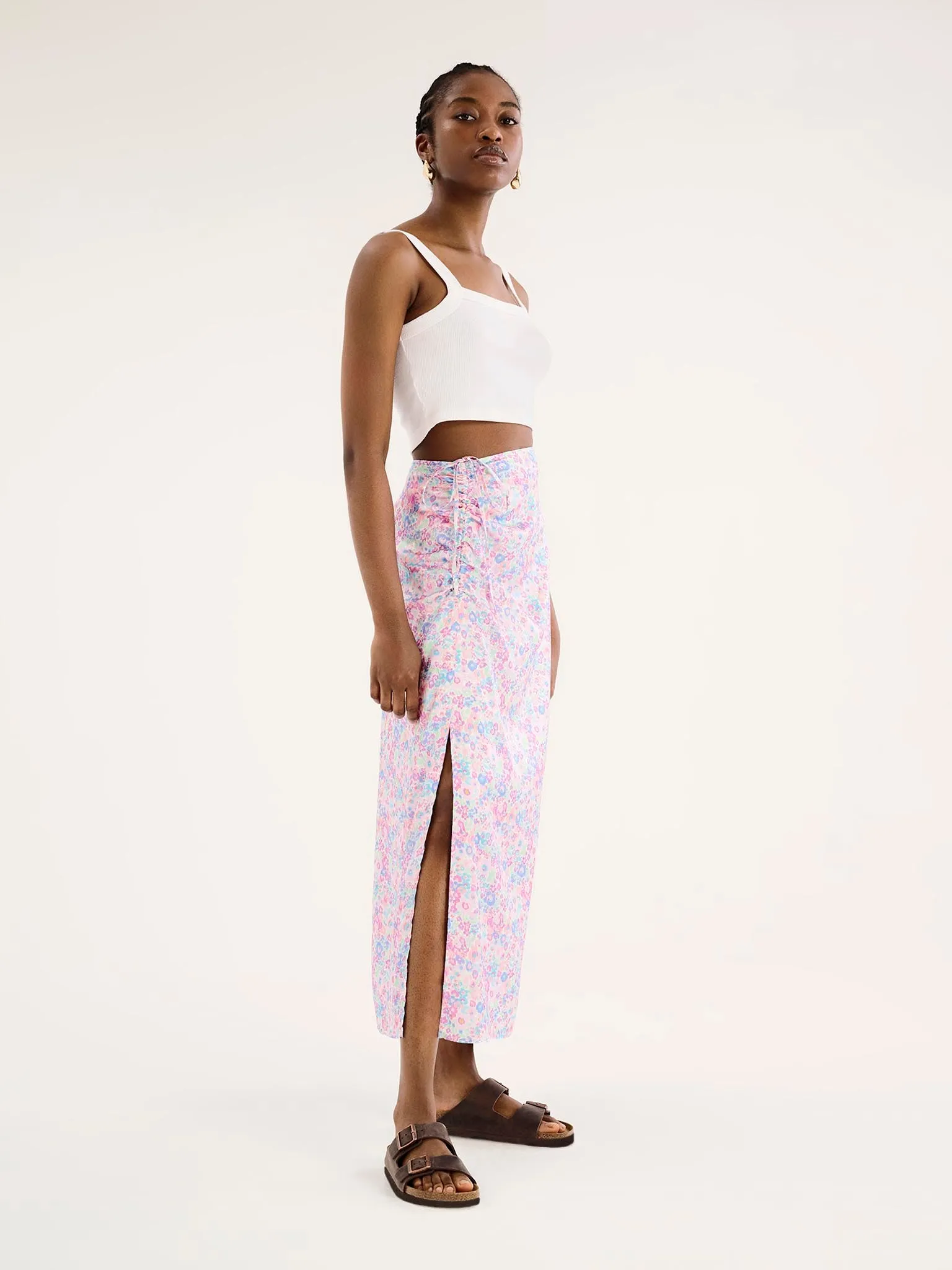 Madelyn Midi Skirt in Sketch Floral Print