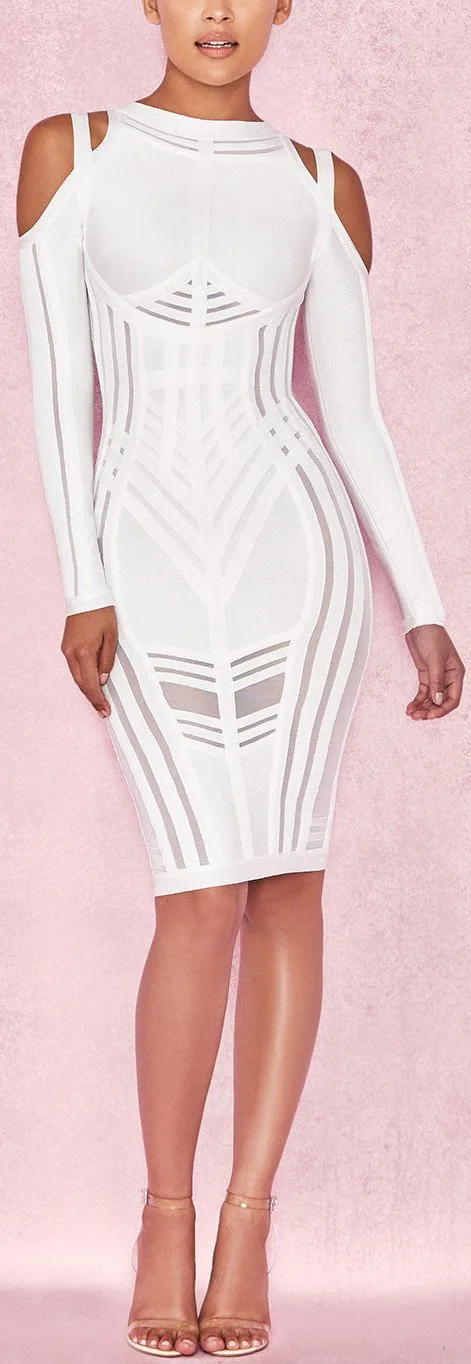 'Madrina' White Bandage Cold Shoulder Dress