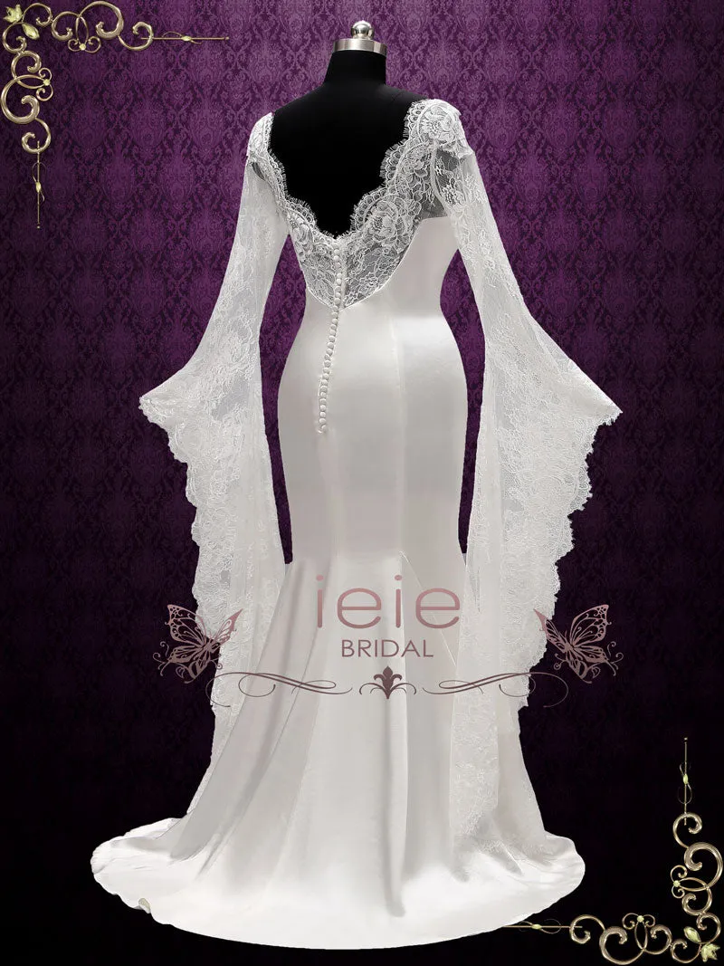 Mermaid Satin Wedding Dress with Lace Bell Sleeves LIZ