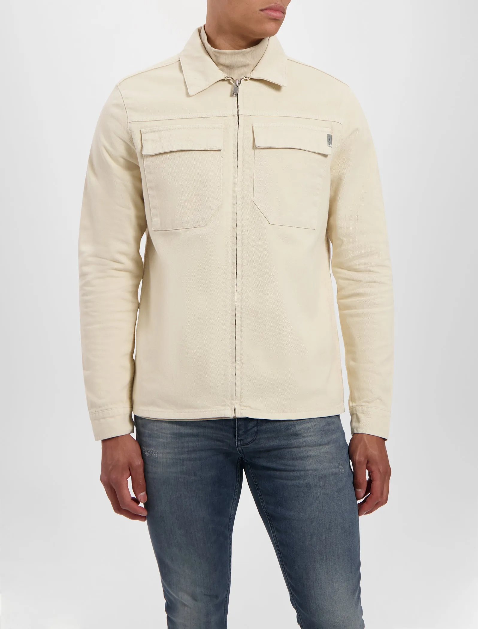 Purewhite Heavy Twill Zip Up Shirt Ecru