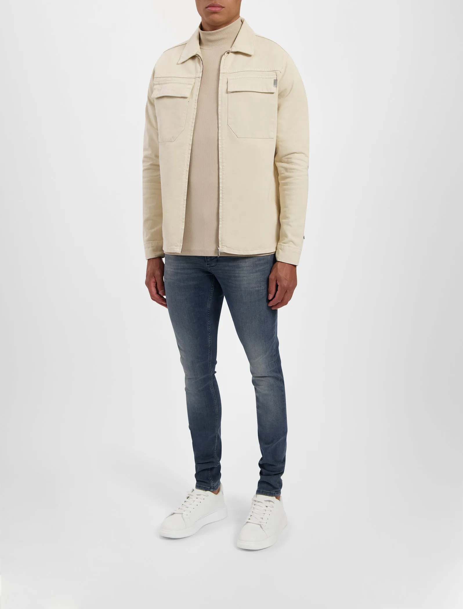 Purewhite Heavy Twill Zip Up Shirt Ecru