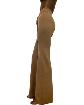 Recycled Cashmere high waisted, wide leg knit pant in camel lol