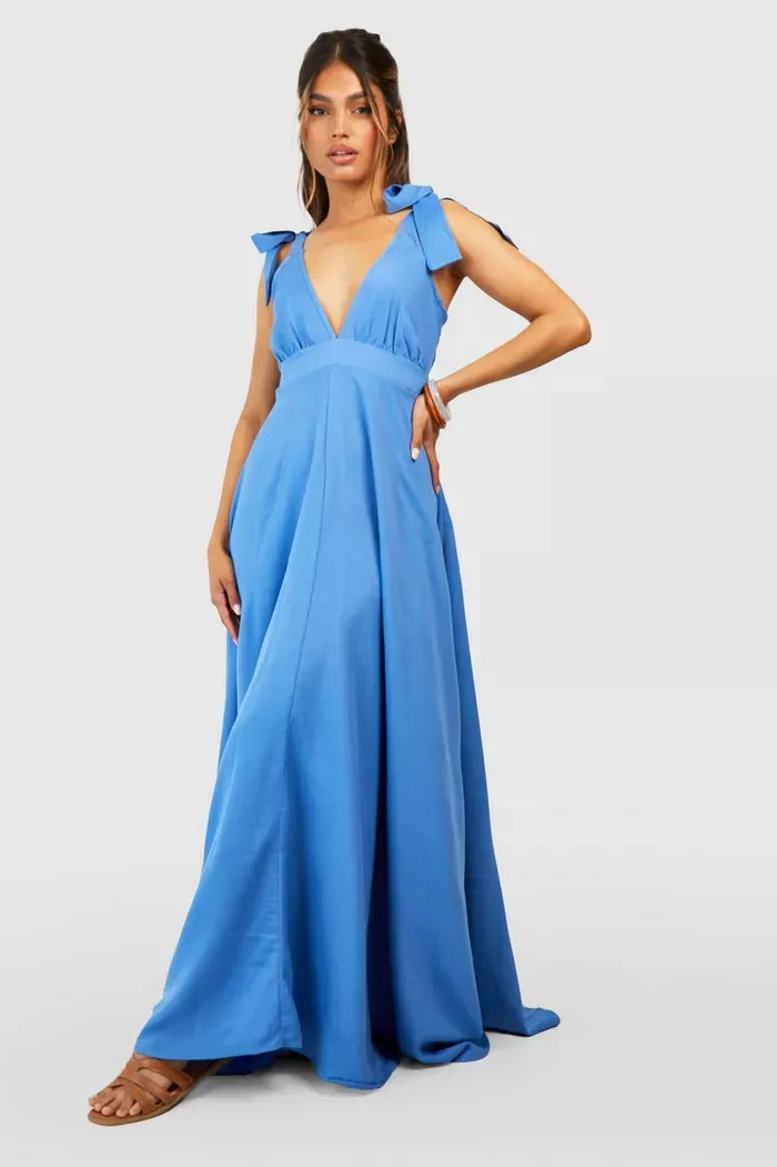 Tie Shoulder Plunge Maxi Dress