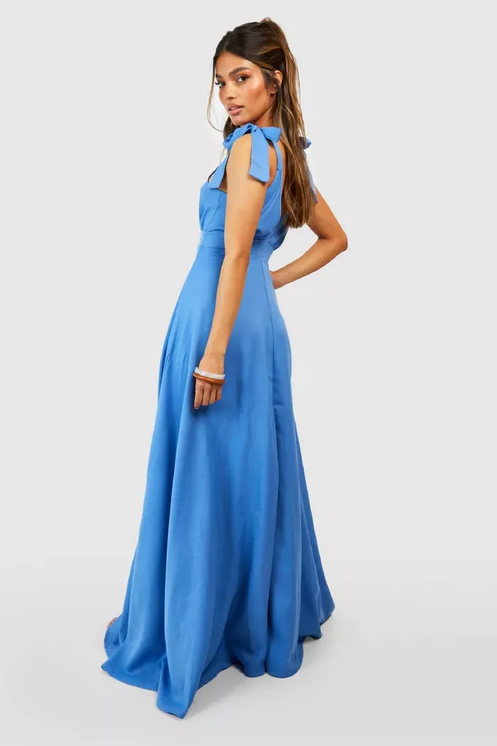 Tie Shoulder Plunge Maxi Dress