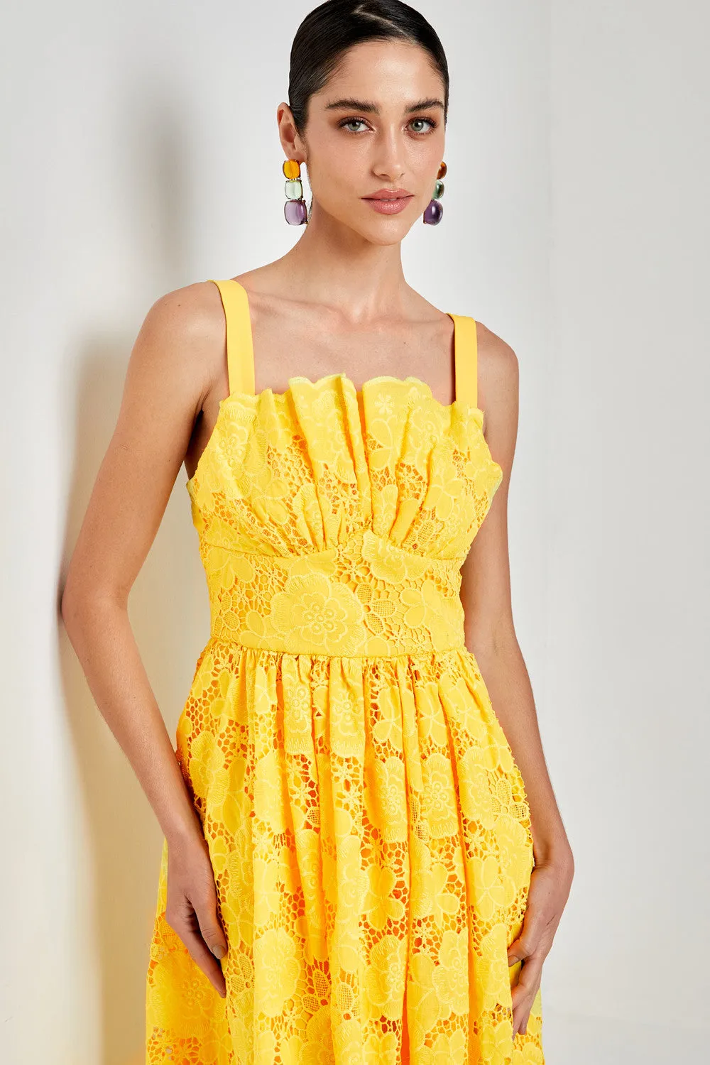 VESTIDO AVE RARA OPVL1146 AMARELO HORTENCIA LESIE LONGO