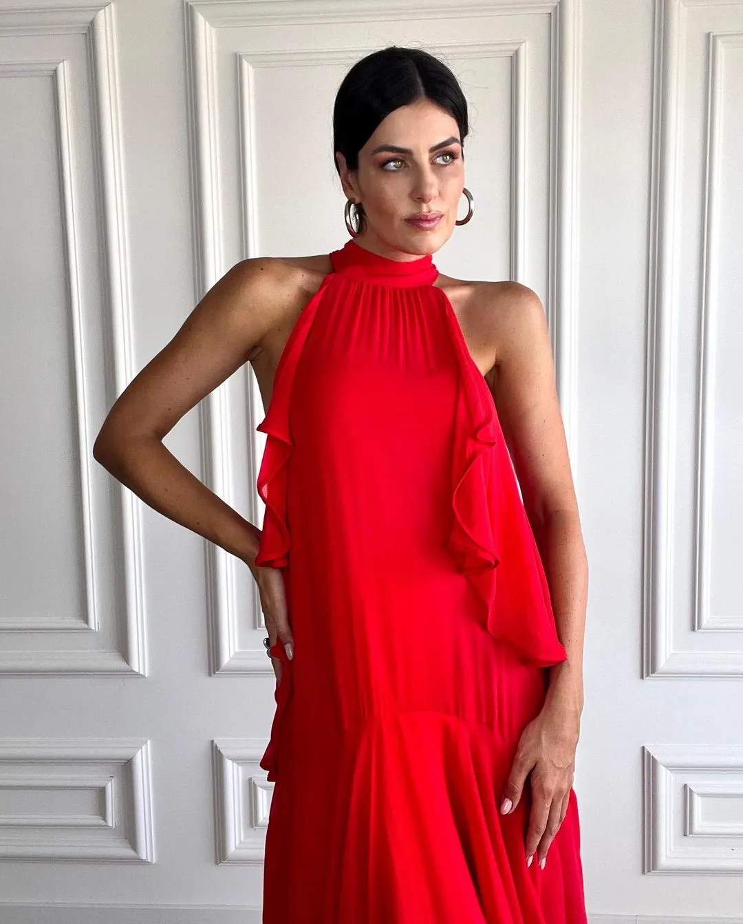 VESTIDO LCECCI VERMELHO JAMILE BABADOS