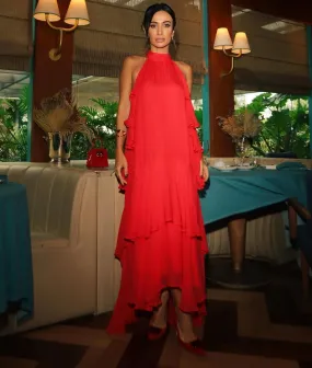 VESTIDO LCECCI VERMELHO JAMILE BABADOS