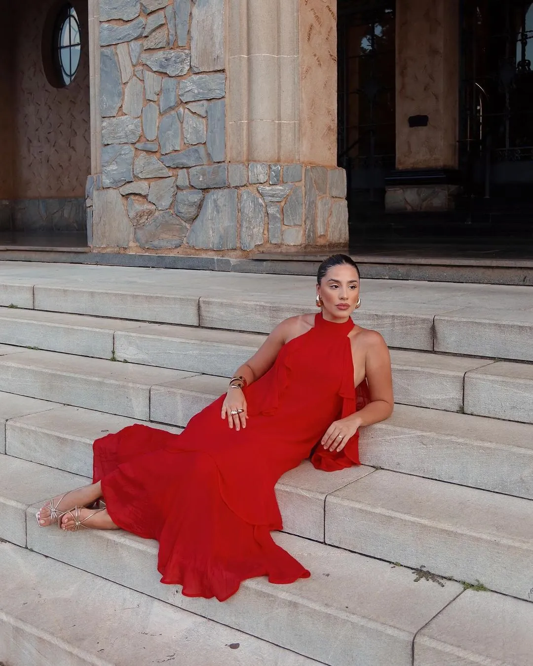 VESTIDO LCECCI VERMELHO JAMILE BABADOS