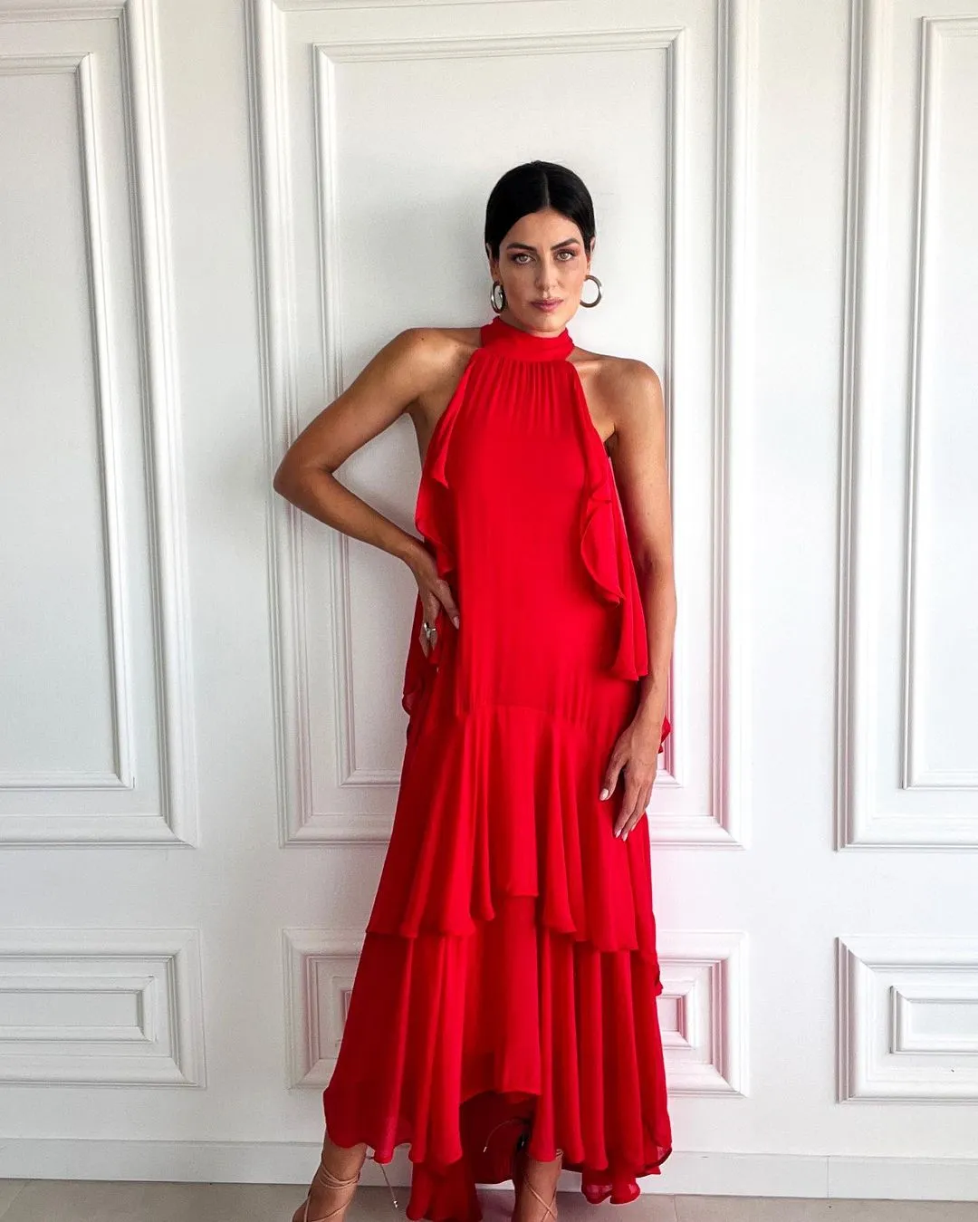 VESTIDO LCECCI VERMELHO JAMILE BABADOS